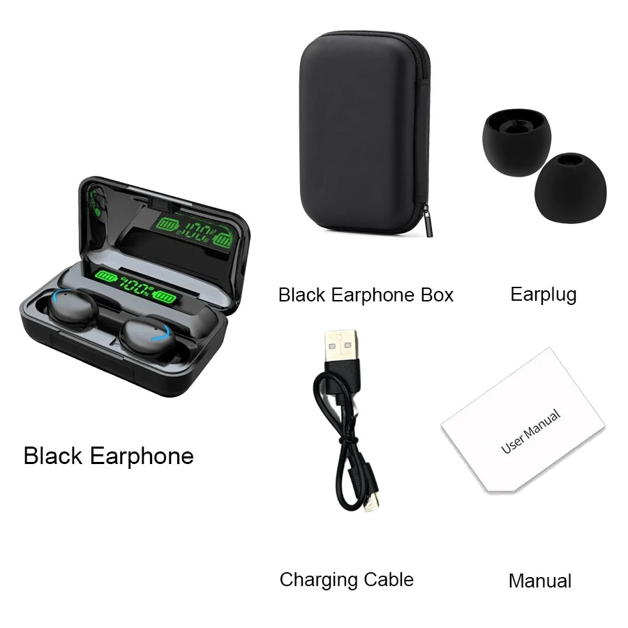 F9 Wireless Bluetooth Headphones Tws Waterproof Earbuds Earphones Digital Display Heaset Large Capacity Charging Case