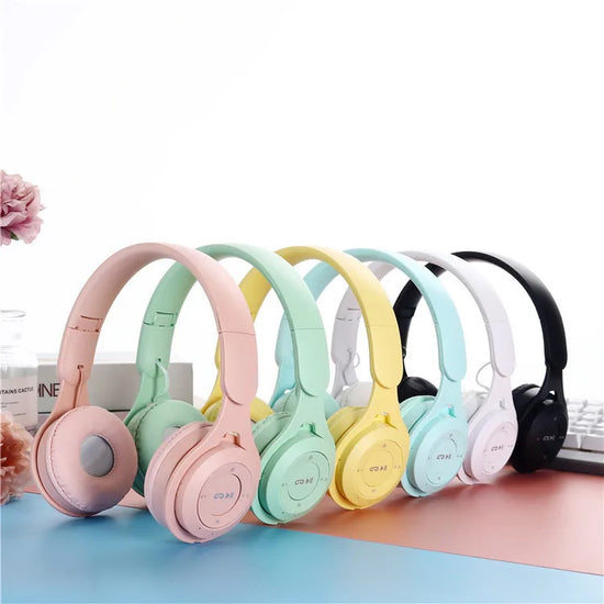 Macaron Kulaklıklar Çocuklar Kablosuz Bluetooth Kulaklık Stereo Kafa Bandı Oyun Kulaklığı Mikrofonlu Oyuncu Kız Hediye Mobil Tablet için